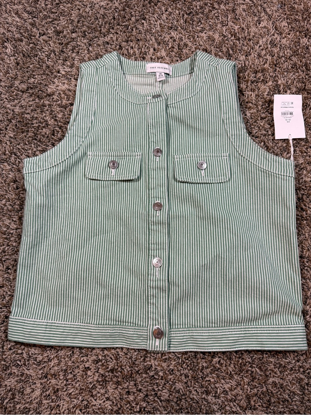 Sleeveless Green Striped Button-Front Vest